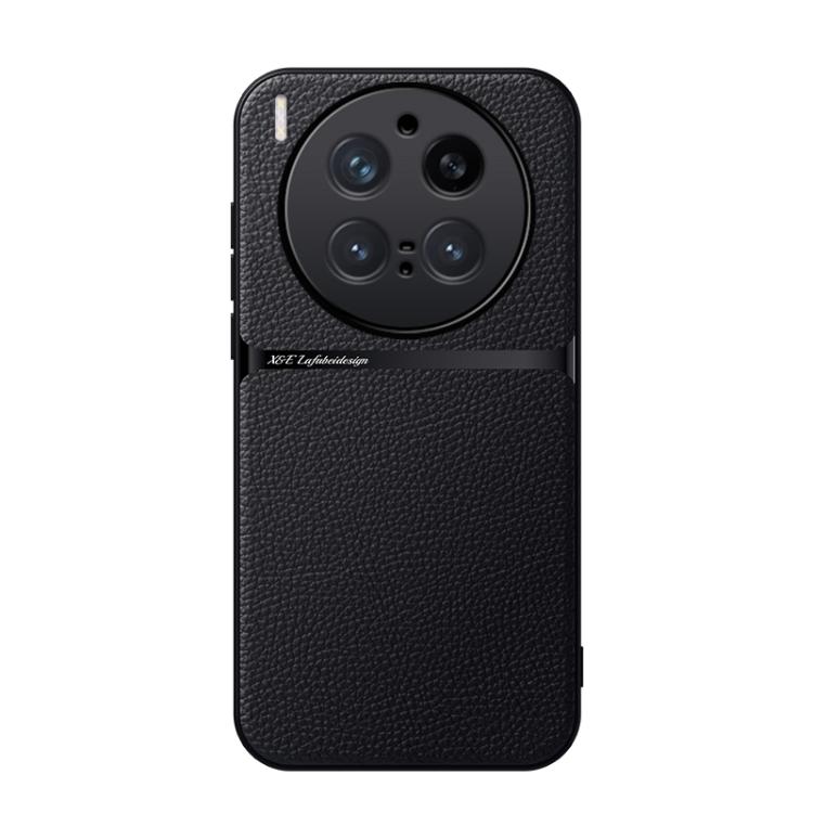 

For vivo X300 Pro Litchi Leather Magnetic Full Coverage Shockproof Phone Case(Black)