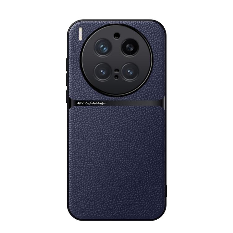 

For vivo X300 Pro Litchi Leather Magnetic Full Coverage Shockproof Phone Case(Navy Blue)
