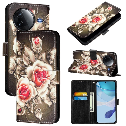 

For Redmi K80 / K80 Pro Colored Drawing Pattern Plain Weave Leather Phone Case(Roses On Black)