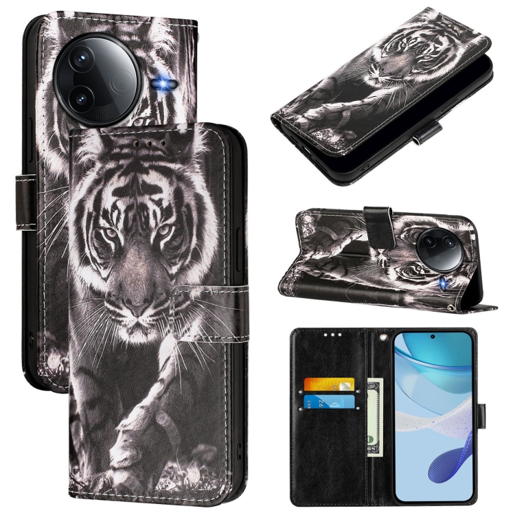 

For Redmi K80 / K80 Pro Colored Drawing Pattern Plain Weave Leather Phone Case(Black And White Tiger)