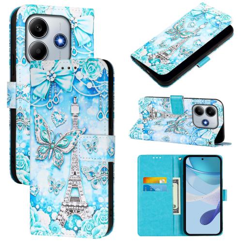 

For Redmi Note 14 4G 163.25mm Colored Drawing Pattern Plain Weave Leather Phone Case(Tower Butterfly)