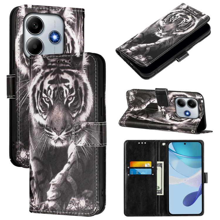 

For Redmi Note 14 5G Global Colored Drawing Pattern Plain Weave Leather Phone Case(Black And White Tiger)