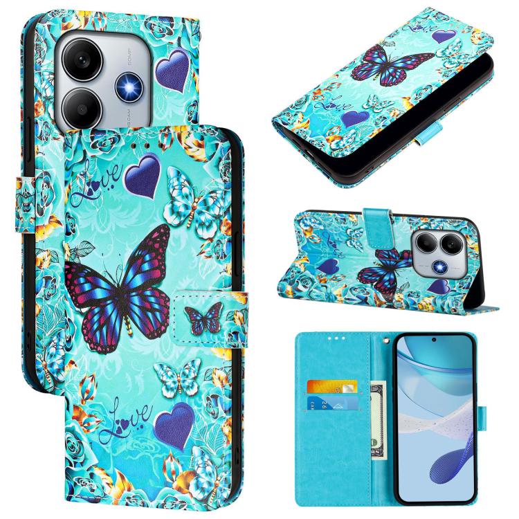 

For Redmi Note 14 5G Global Colored Drawing Pattern Plain Weave Leather Phone Case(Love Butterfly)