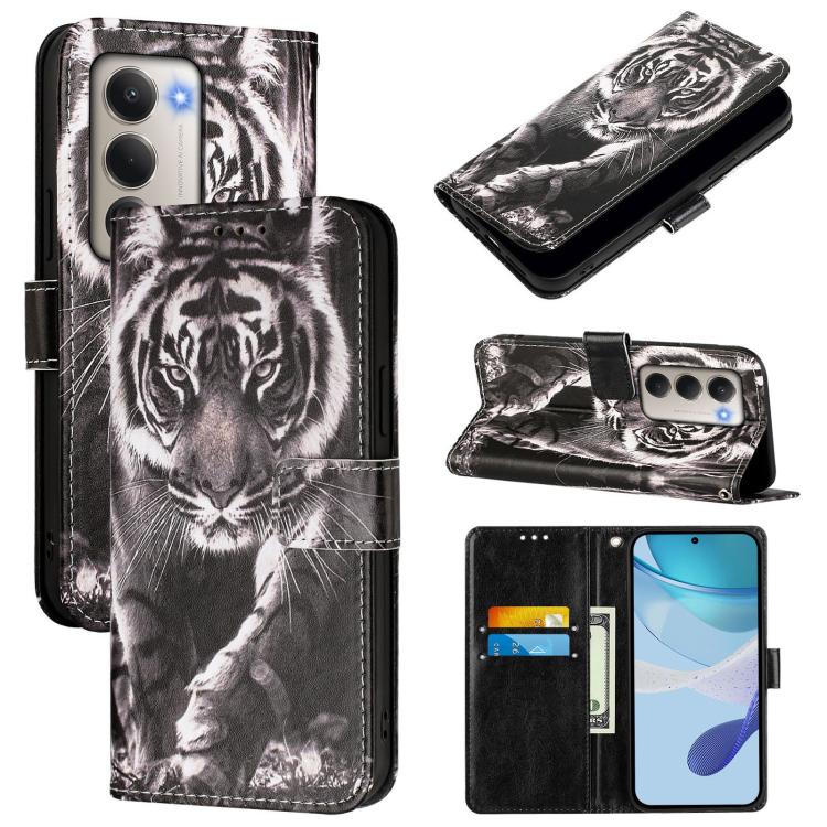 

For Redmi 15 5G Global / 15 4G SEA 169mm Colored Drawing Pattern Plain Weave Leather Phone Case(Black And White Tiger)
