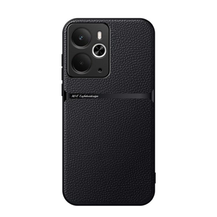 

For Realme 14 Litchi Leather Magnetic Full Coverage Shockproof Phone Case(Black)