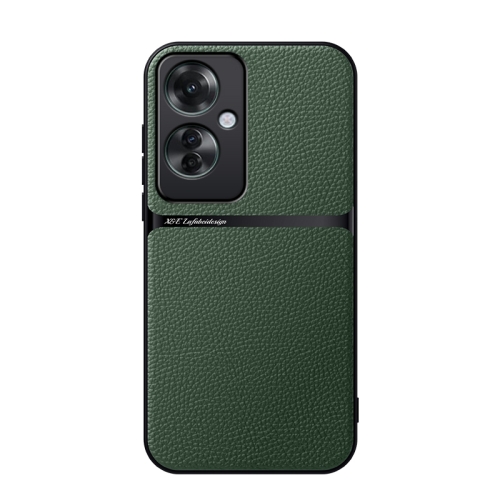 

For OPPO Reno11 F Litchi Leather Magnetic Full Coverage Shockproof Phone Case(Green)