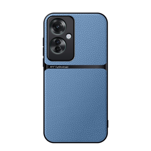 

For OPPO Reno11 F Litchi Leather Magnetic Full Coverage Shockproof Phone Case(Blue)