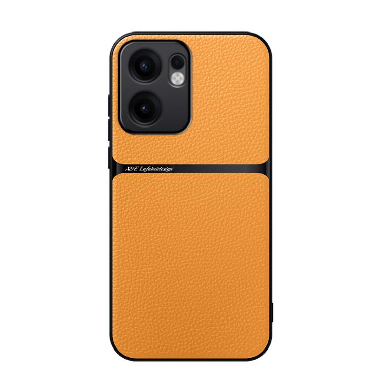 

For OPPO Reno13 F 5G Litchi Leather Magnetic Full Coverage Shockproof Phone Case(Yellow)