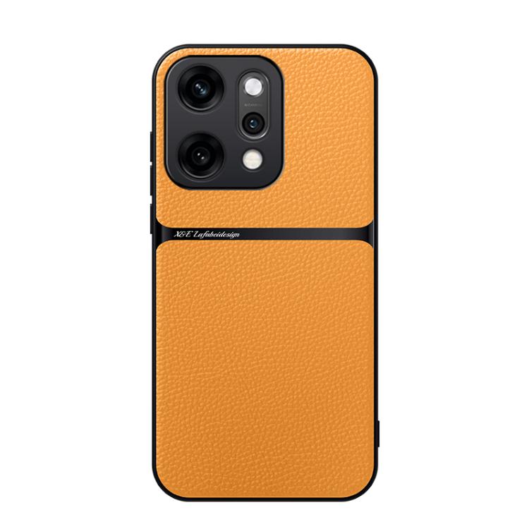 

For OPPO Reno14 Pro Global Litchi Leather Magnetic Full Coverage Shockproof Phone Case(Yellow)