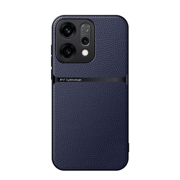 

For OPPO Reno14 Global Litchi Leather Magnetic Full Coverage Shockproof Phone Case(Navy Blue)