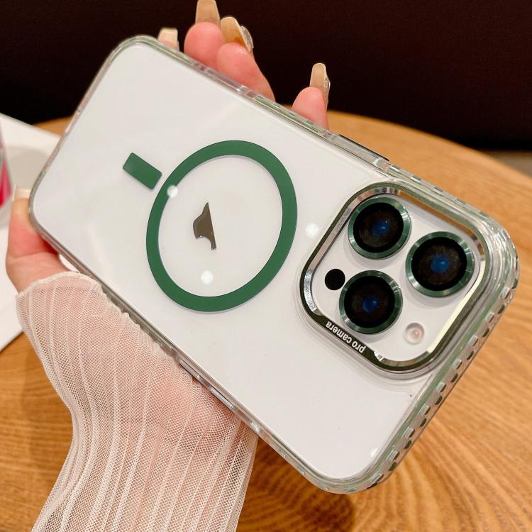 

For iPhone 11 Pro Transparent MagSafe Phone Case with Lens Film(Green)