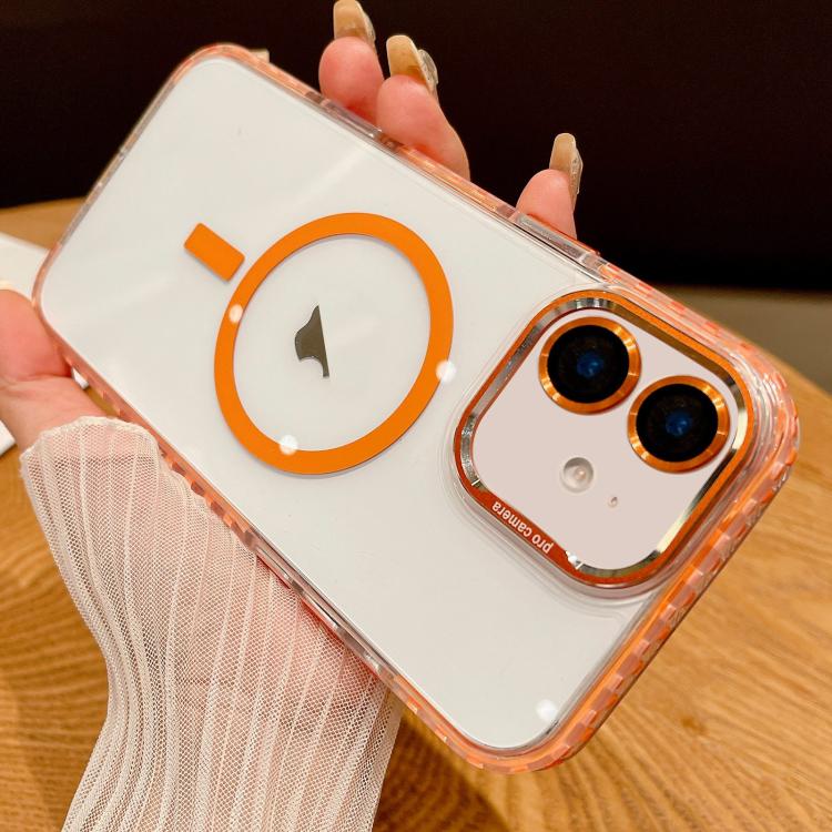 

For iPhone 12 Transparent MagSafe Phone Case with Lens Film(Orange)