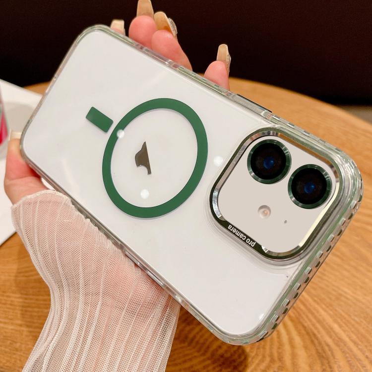 

For iPhone 12 Transparent MagSafe Phone Case with Lens Film(Green)
