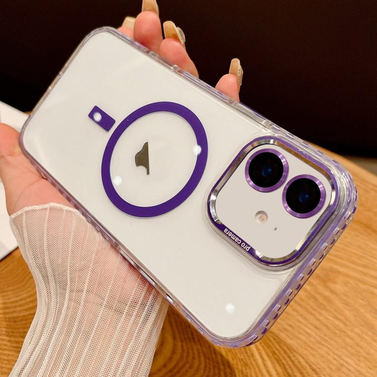 

For iPhone 12 Transparent MagSafe Phone Case with Lens Film(Purple)
