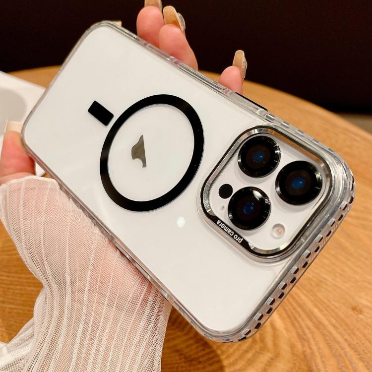 

For iPhone 13 Pro Max Transparent MagSafe Phone Case with Lens Film(Black)