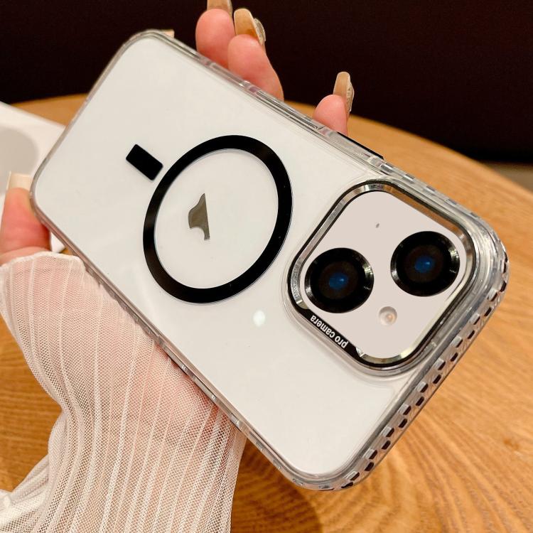 

For iPhone 14 Plus Transparent MagSafe Phone Case with Lens Film(Black)