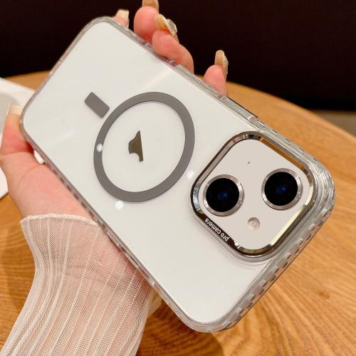 

For iPhone 15 Transparent MagSafe Phone Case with Lens Film(Grey)