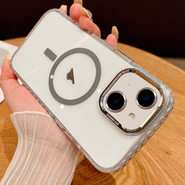 

For iPhone 15 Plus Transparent MagSafe Phone Case with Lens Film(Grey)