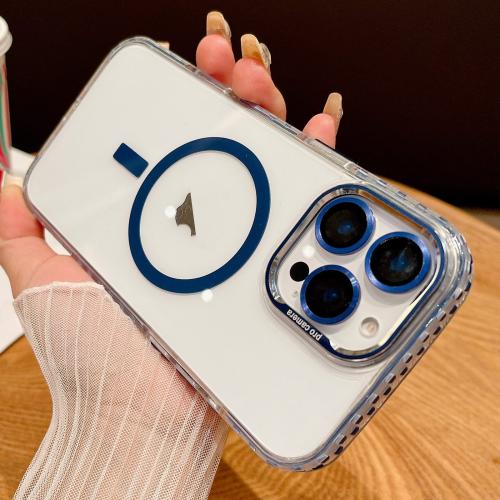 

For iPhone 15 Pro Transparent MagSafe Phone Case with Lens Film(Blue)