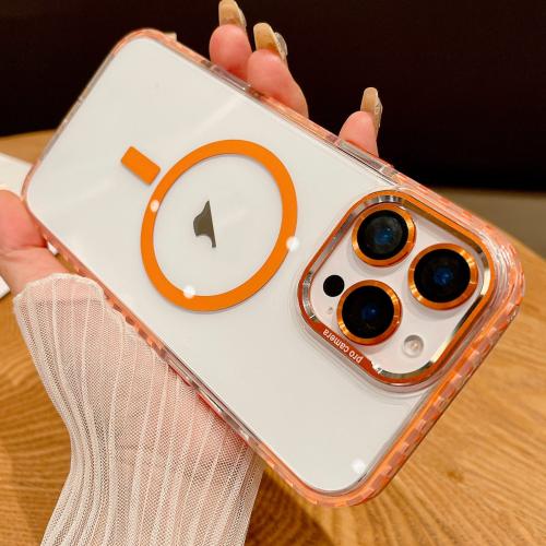 

For iPhone 15 Pro Max Transparent MagSafe Phone Case with Lens Film(Orange)