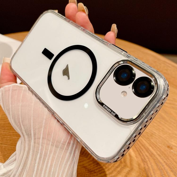 

For iPhone 16 Transparent MagSafe Phone Case with Lens Film(Black)