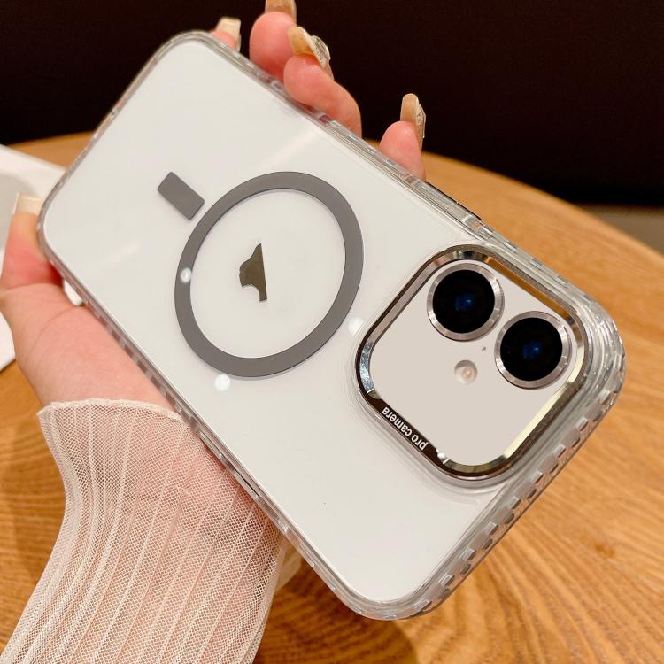

For iPhone 16 Plus Transparent MagSafe Phone Case with Lens Film(Grey)