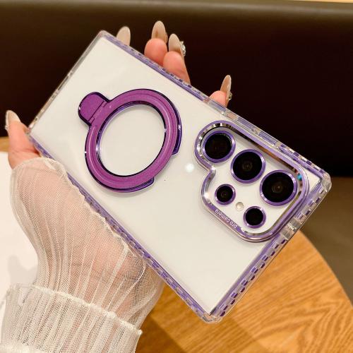 

For Samsung Galaxy S22 Ultra 5G Transparent MagSafe Holder Phone Case with Lens Film(Purple)