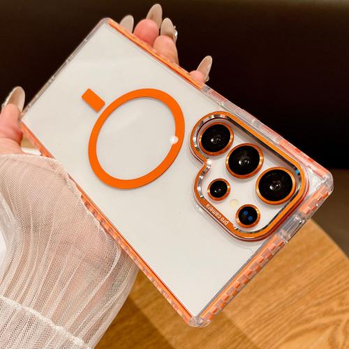 

For Samsung Galaxy S23 Ultra 5G Transparent MagSafe Phone Case with Lens Film(Orange)