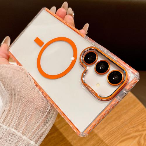 

For Samsung Galaxy S25+ 5G Transparent MagSafe Phone Case with Lens Film(Orange)