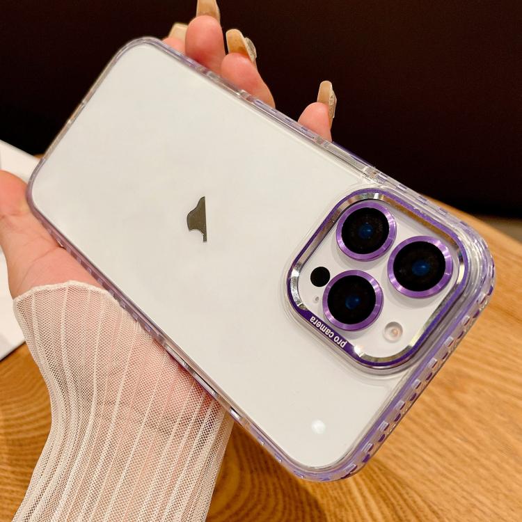

For iPhone 15 Pro Transparent Phone Case with Lens Film(Purple)