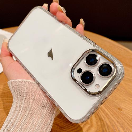 

For iPhone 15 Pro Max Transparent Phone Case with Lens Film(Grey)