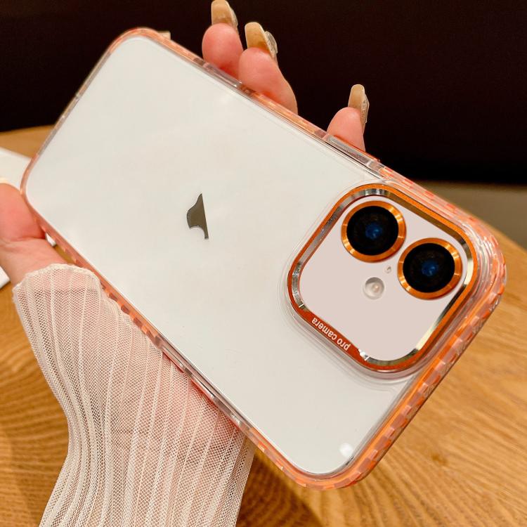 

For iPhone 16 Plus Transparent Phone Case with Lens Film(Orange)