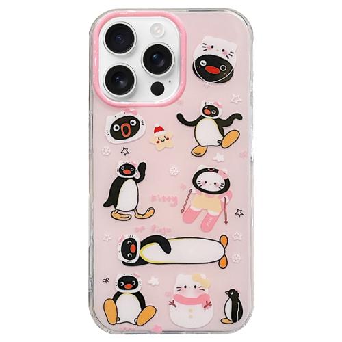 

For iPhone 16 Pro Max Double-sided IMD Cute Penguin Printed TPU Phone Case(Pink)