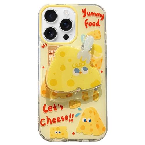 

For iPhone 16 Pro Max Double-sided IMD Cheese Printed TPU Phone Case with Holder(Yellow)