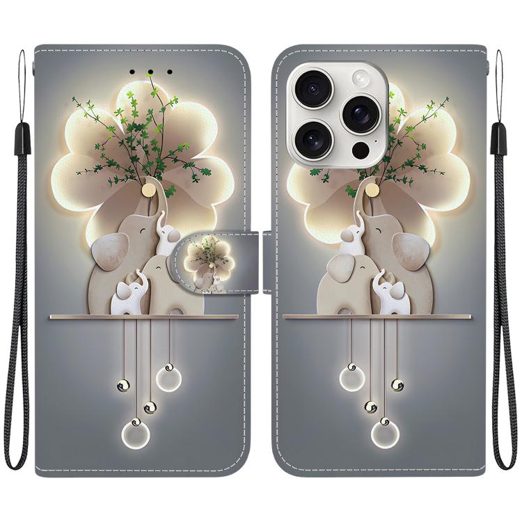 

For iPhone 16 Pro Crystal Texture Colored Drawing Leather Phone Case(Elephants)