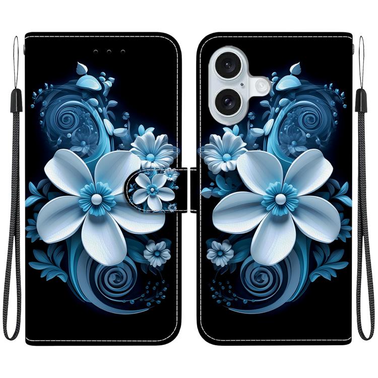 

For iPhone 16 Plus Crystal Texture Colored Drawing Leather Phone Case(Black Orchid)