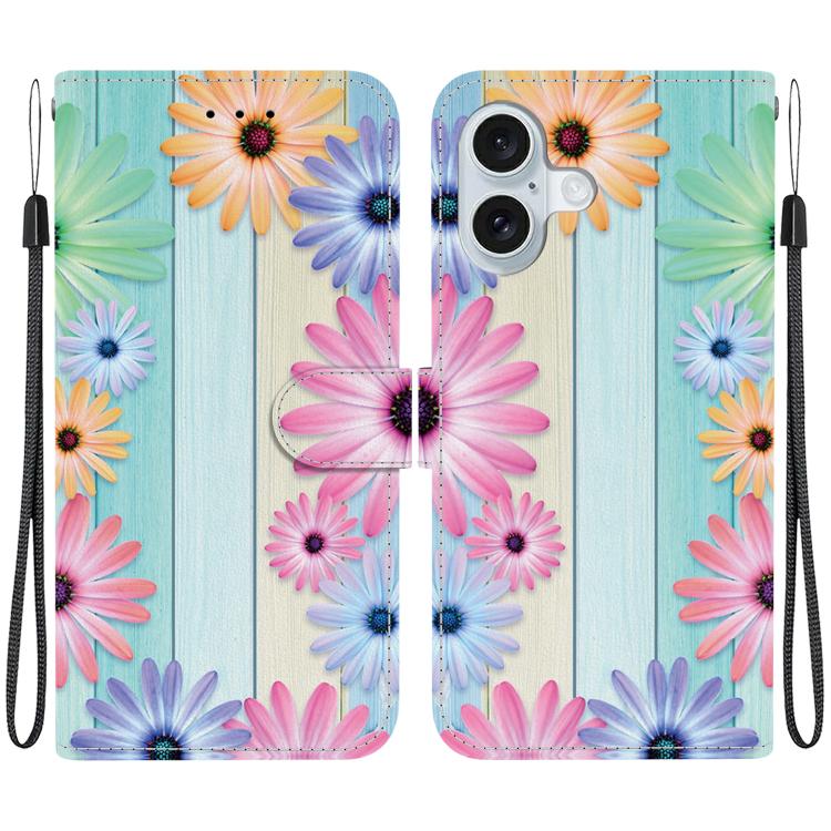 

For iPhone 16 Plus Crystal Texture Colored Drawing Leather Phone Case(Sunflowers)