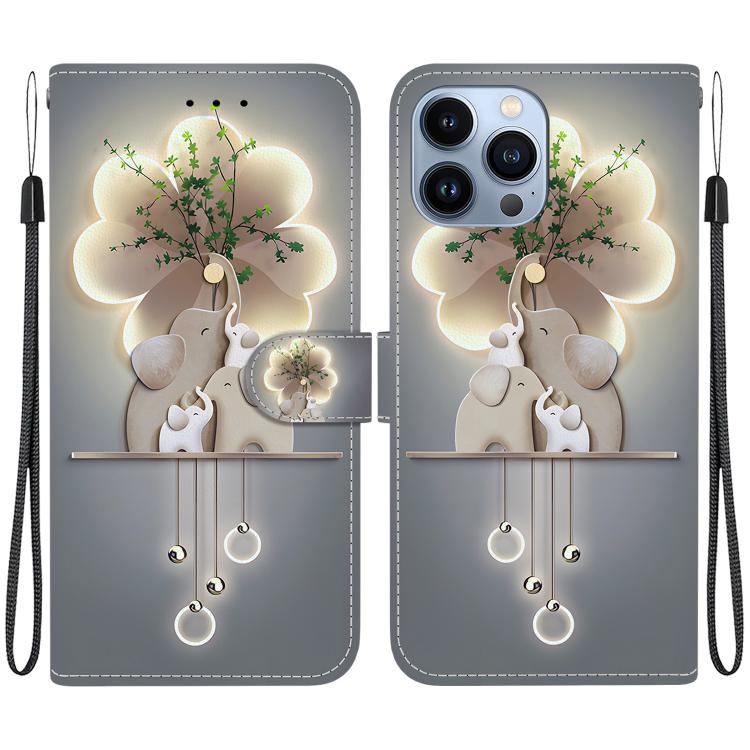 

For iPhone 15 Pro Crystal Texture Colored Drawing Leather Phone Case(Elephants)