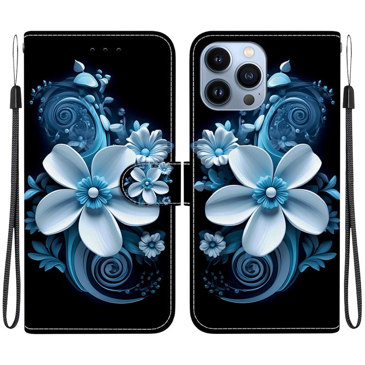 

For iPhone 15 Pro Crystal Texture Colored Drawing Leather Phone Case(Black Orchid)