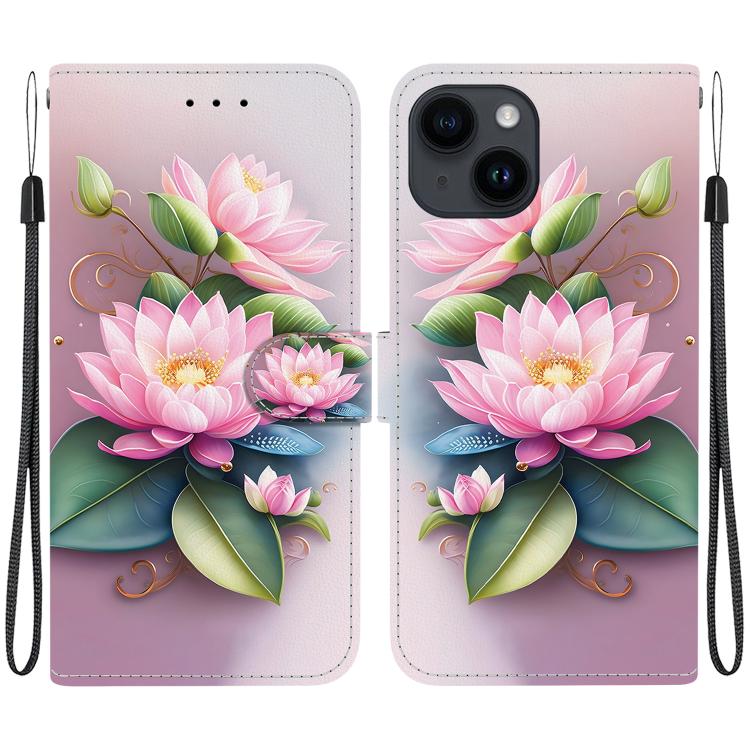 

For iPhone 15 Plus Crystal Texture Colored Drawing Leather Phone Case(Lotus)