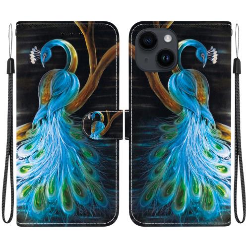 

For iPhone 14 Plus Crystal Texture Colored Drawing Leather Phone Case(Peacock)