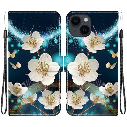 

For iPhone 14 Crystal Texture Colored Drawing Leather Phone Case(Magnolia)