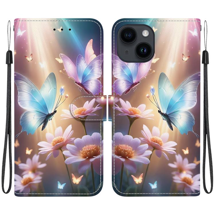 

For iPhone 14 Crystal Texture Colored Drawing Leather Phone Case(Butterfly Love Flower)