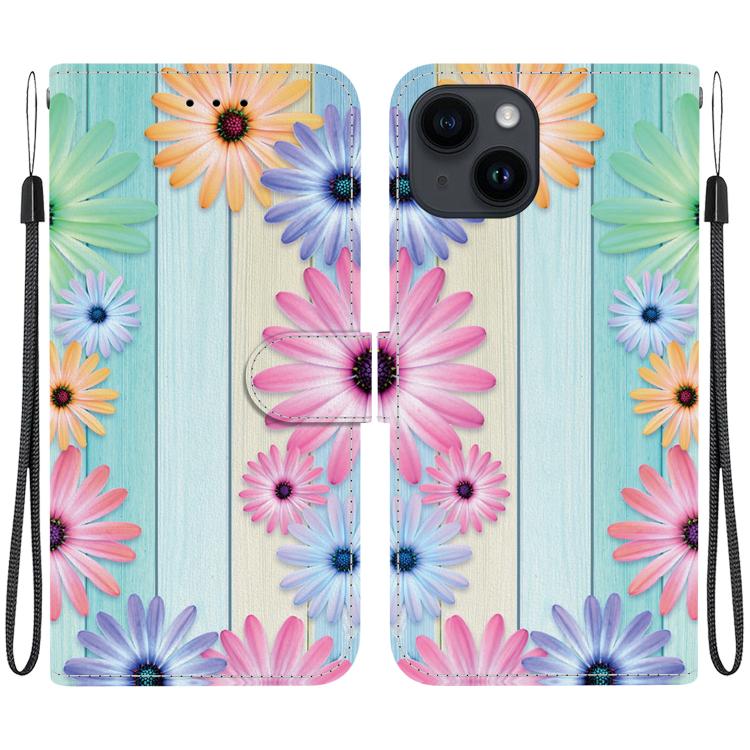 

For iPhone 14 Crystal Texture Colored Drawing Leather Phone Case(Sunflowers)