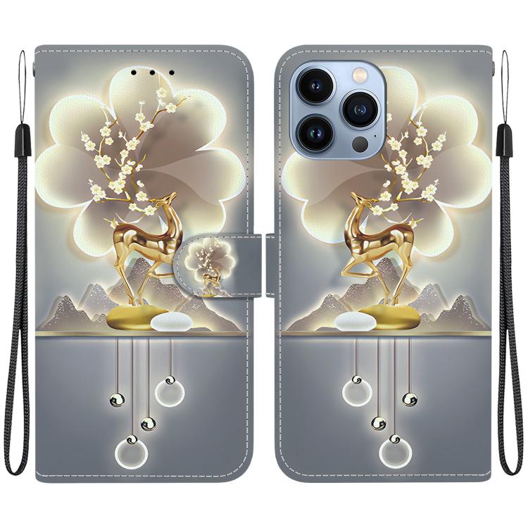 

For iPhone 13 Pro Crystal Texture Colored Drawing Leather Phone Case(Sika Deer)