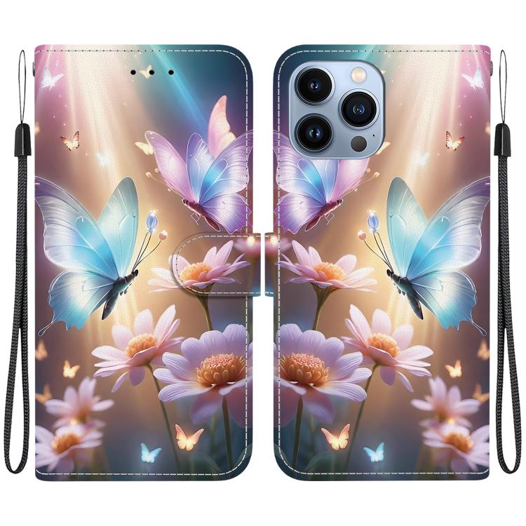 

For iPhone 13 Pro Crystal Texture Colored Drawing Leather Phone Case(Butterfly Love Flower)