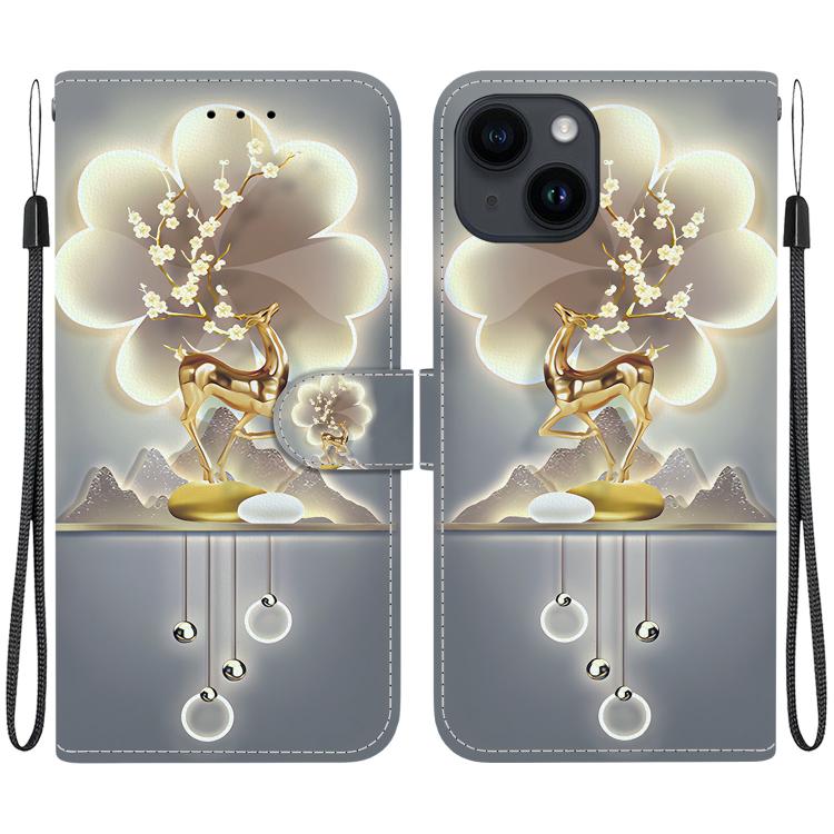 

For iPhone 13 Crystal Texture Colored Drawing Leather Phone Case(Sika Deer)