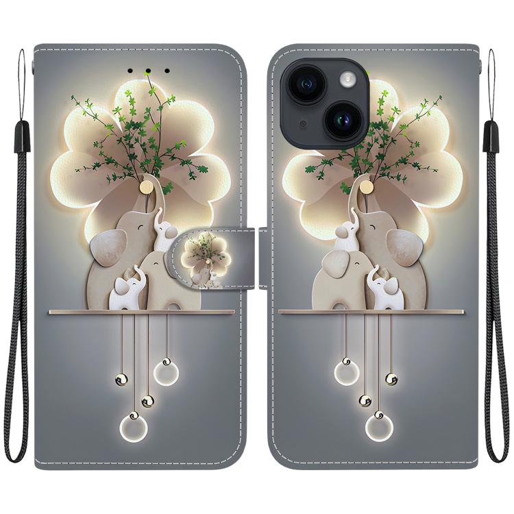 

For iPhone 13 Crystal Texture Colored Drawing Leather Phone Case(Elephants)