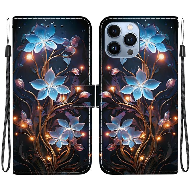 

For iPhone 12 / 12 Pro Crystal Texture Colored Drawing Leather Phone Case(Little Lantern Flower)