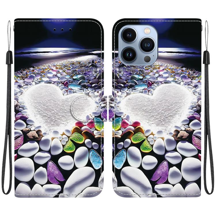 

For iPhone 12 / 12 Pro Crystal Texture Colored Drawing Leather Phone Case(Heart Shaped)